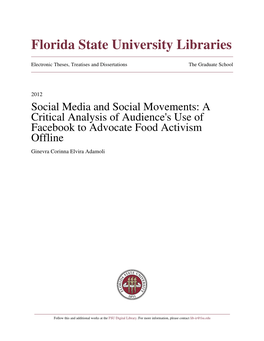 Social Media and Social Movements: a Critical Analysis of Audience's Use of Facebook to Advocate Food Activism Offline Ginevra Corinna Elvira Adamoli