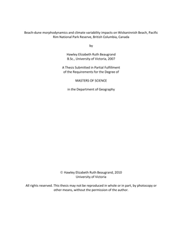 Beach-Dune Morphodynamics and Climate Variability Impacts On