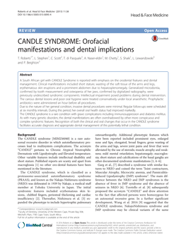 CANDLE SYNDROME: Orofacial Manifestations and Dental Implications T