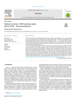 Typhoid Vaccines: WHO Position Paper, March 2018 Â