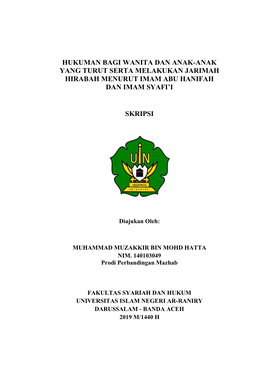 Hukuman Bagi Wanita Dan Anak-Anak Yang Turut Serta Melakukan Jarimah Hirabah Menurut Imam Abu Hanifah Dan Imam Syafi’I