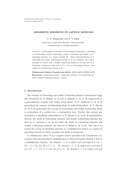 ABSORBING ELEMENTS in LATTICE MODULES C. S. Manjarekar And