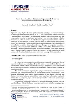 A Paradinha De Anitta Se Chama Marketing: Um Estudo De Caso Da Internacionalização Da Carreira De 2013 a 2017