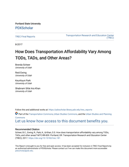 How Does Transportation Affordability Vary Among Tods, Tads, and Other Areas?