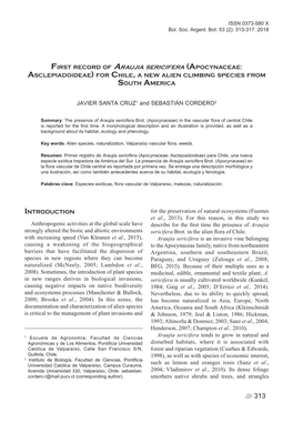 First Record of Araujia Sericifera for Chile