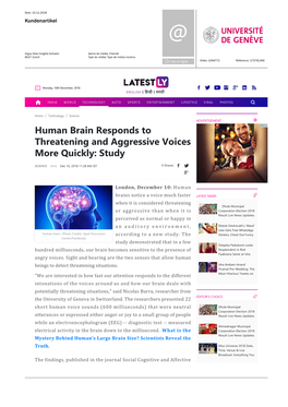 Human Brain Responds to Threatening and Aggressive Voices More Quickly: Study