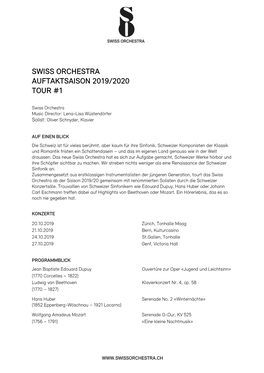 Swiss Orchestra Auftaktsaison 2019/2020 Tour #1