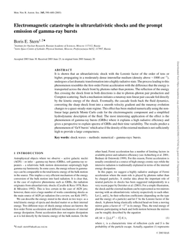 Electromagnetic Catastrophe in Ultrarelativistic Shocks and the Prompt Emission of Gamma-Ray Bursts  Boris E