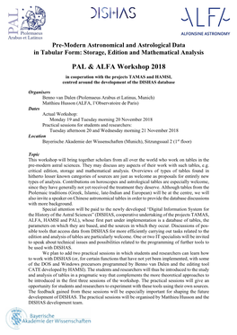 PAL & ALFA Workshop 2018