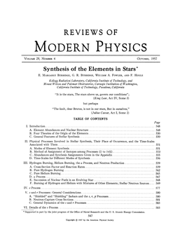 Synthesis of the Elements in Stars Takes Place