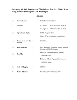 Inventory of Soil Resource of Madhubani District, Bihar State Using Remote Sensing and GIS Technique