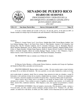 Senado De Puerto Rico Diario De Sesiones Procedimientos Y Debates De La Decimoquinta Asamblea Legislativa Quinta Sesion Ordinaria Año 2007 Vol