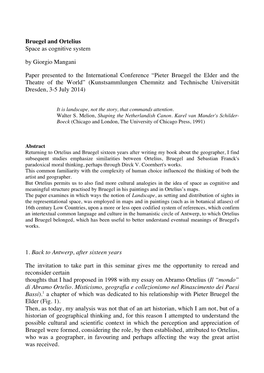 Bruegel and Ortelius Space As Cognitive System by Giorgio Mangani