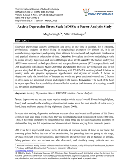 Anxiety Depression Stress Scale (ADSS): a Factor Analytic Study