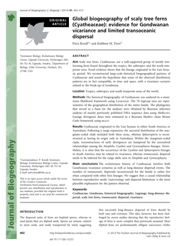 Cyatheaceae): Evidence for Gondwanan Vicariance and Limited Transoceanic Dispersal Petra Korall1* and Kathleen M