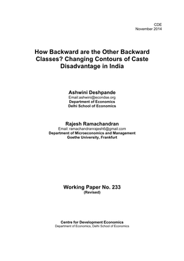 Changing Contours of Caste Disadvantage in India