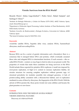 Viroids: Survivors from the RNA World?