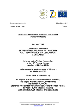 Report on the Role of the Opposition in a Democratic Parliament