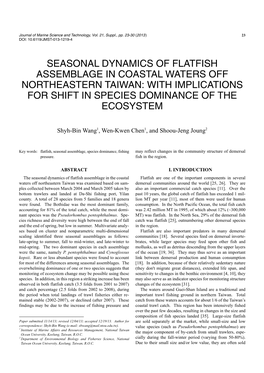 Seasonal Dynamics of Flatfish Assemblage in Coastal Waters Off Northeastern Taiwan: with Implications for Shift in Species Dominance of the Ecosystem