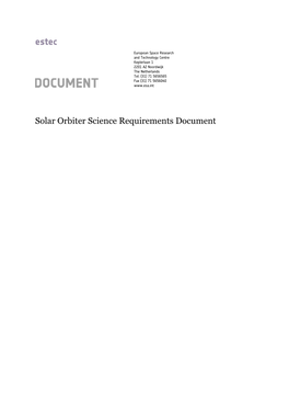 Solar Orbiter Science Requirements Document