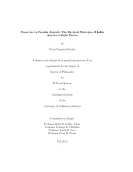 Conservative Popular Appeals: the Electoral Strategies of Latin America’S Right Parties