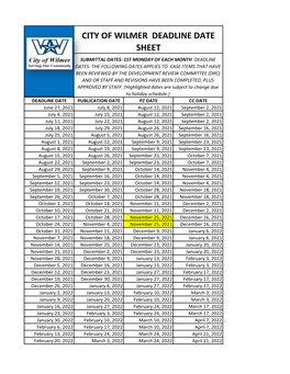 City of Wilmer Deadline Date Sheet