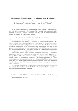 Detection Theorems for K–Theory and L–Theory by I