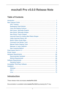 Mocha® Pro V5.0.0 Release Note