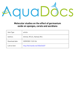 Molecular Studies on the Effect of Germanium Oxide on Sponges, Corals and Ascidians