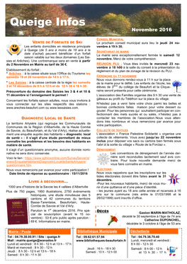 Queige Infos Novembre 2016