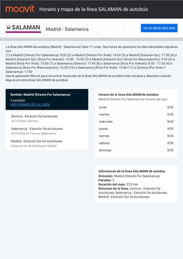 Horario Y Mapa De La Ruta SALAMAN De Autobús