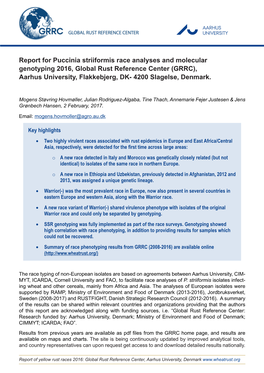 Summary of Puccinia Striiformis Race Analysis 2016