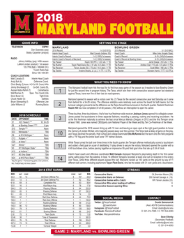 GAME 2: MARYLAND Vs. BOWLING GREEN 2018 MARYLAND FOOTBALL