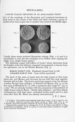 MISCELLANEA out of the Wreckage of the Byzantine and Lombard Dominions in Italy Arose in the Course of the Ninth and Tenth Centu