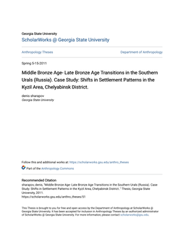 Late Bronze Age Transitions in the Southern Urals (Russia)