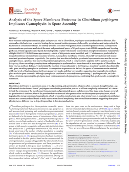 Analysis of the Spore Membrane Proteome in Clostridium Perfringens Implicates Cyanophycin in Spore Assembly