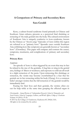 A Comparison of Primary and Secondary Koro Sara Ceraldi