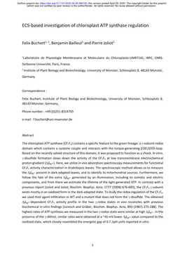 ECS-Based Investigation of Chloroplast ATP Synthase Regulation