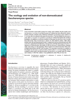 The Ecology and Evolution of Non-Domesticated Saccharomyces Species