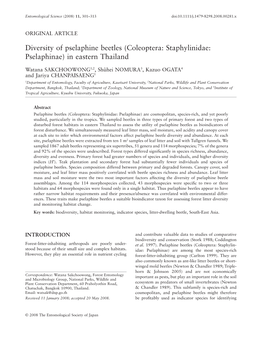 Diversity of Pselaphine Beetles (Coleoptera: Staphylinidae: Pselaphinae) in Eastern Thailand