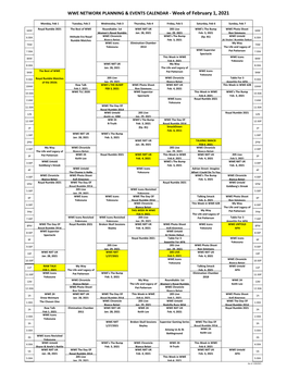 Wwe Network Planning & Events Calendar