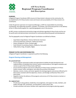 Regional Program Coordinator Job Description