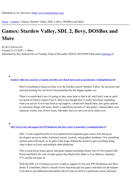 Games: Stardew Valley, SDL 2, Bevy, Dosbox and More