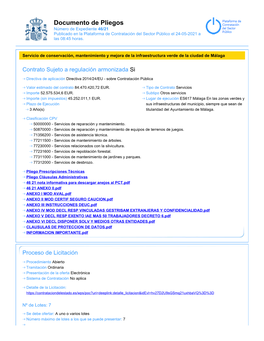 Documento De Pliegos Número De Expediente 46/21 Publicado En La Plataforma De Contratación Del Sector Público El 24-05-2021 a Las 08:45 Horas