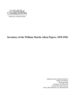 Inventory of the William Martin Aiken Papers, 1878-1956