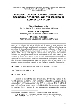 Residents' Perceptions in the Islands of Lemnos and Hydra