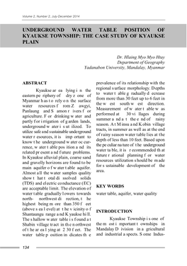 Underground Water Table Position of Kyaukse Township: the Case Study of Kyaukse Plain