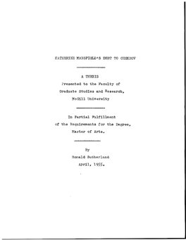 Katherlne MANSFIELD's DEBT to CHEKHOV a THESIS By