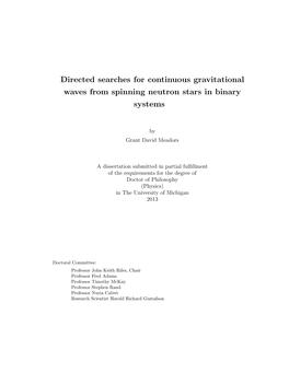 Directed Searches for Continuous Gravitational Waves from Spinning Neutron Stars in Binary Systems