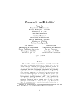 Computability and Definability